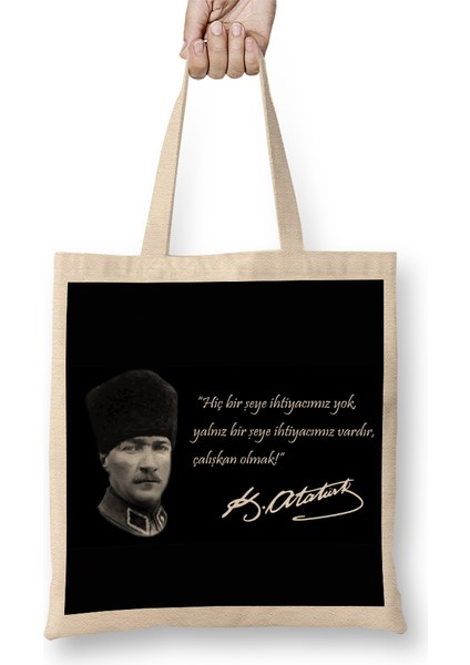 Mustafa Kemal Atatürk Söz 01 Bez Çanta Uzun Saplı
