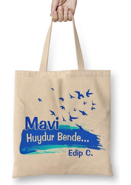 Mavi Huydur Bende Edip C. Bez Çanta Uzun Saplı