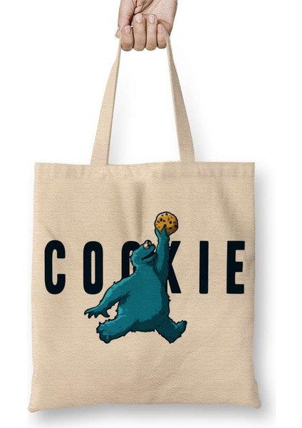 Monster Cookies Cookie Kurabiye Canavarı Bez Çanta Uzun Saplı