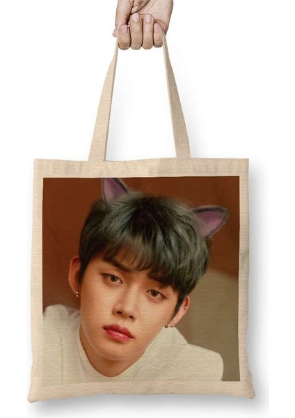Txt Yeonjun Cat Dog Bez Çanta Uzun Saplı