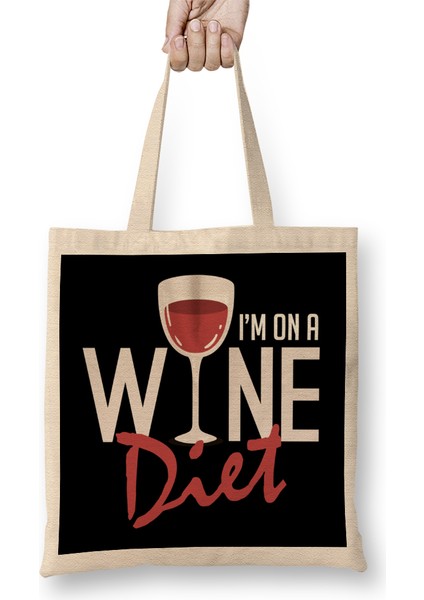 I M On A Wine Diet Cute & Funny Wino Drinking Pun Bez Çanta Uzun Saplı