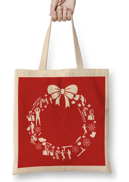 Pulp Fiction Christmas Wreath Pattern Bez Çanta Uzun Saplı