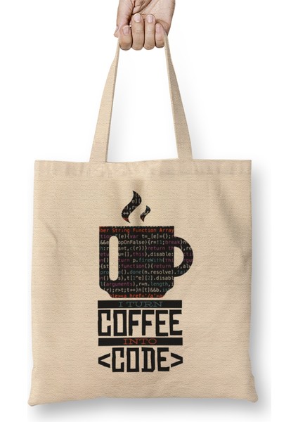 Programmer Coffee Code Bez Çanta Uzun Saplı