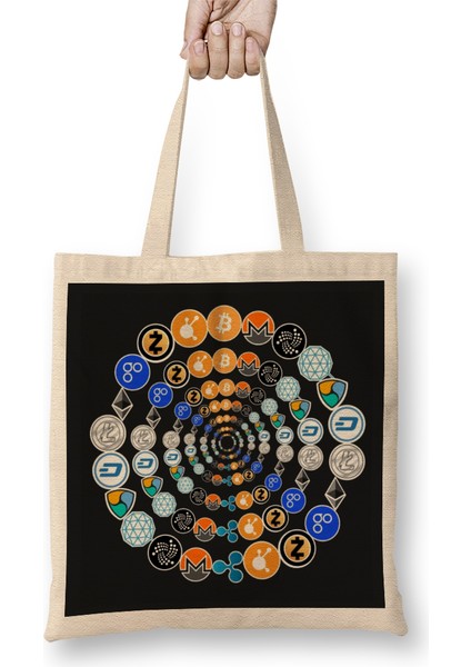 Cryptocurrency Ethereum Bitcoin Litecoin Crypto Set Crypto Network Blockchain Technology Bez Çanta Uzun Saplı