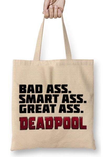 Deadpool Badass Smartass Greatass Funny Joke Deadpool Parody 03 Bez Çanta Uzun Saplı