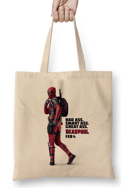 Deadpool Badass Smartass Greatass Funny Joke Deadpool Parody 01 Bez Çanta Uzun Saplı
