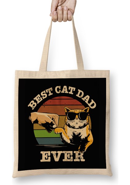 Best Cat Dad Ever Funny Cat Daddy Father Day Vintage Bez Çanta Uzun Saplı