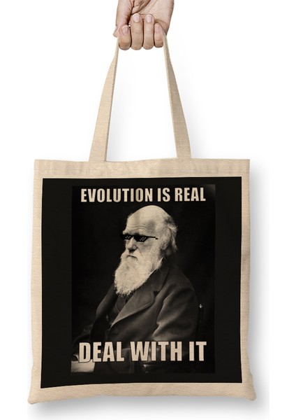 Charles Darwin Deal With It Evolution Science Bez Çanta Uzun Saplı