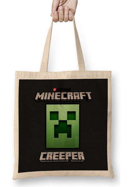 Minecraft Creeper Social Distancing Champion Bez Çanta Uzun Saplı