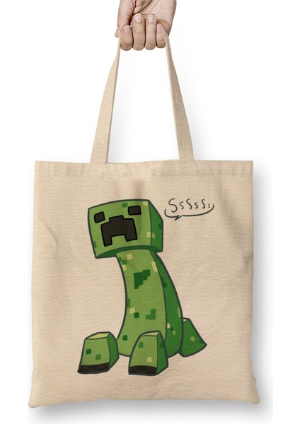 Minecraft Creeper 01 Bez Çanta Uzun Saplı
