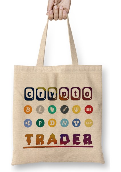 Crypto Trader Bitcoin & Cryptocurrency Blockchain Bez Çanta Uzun Saplı