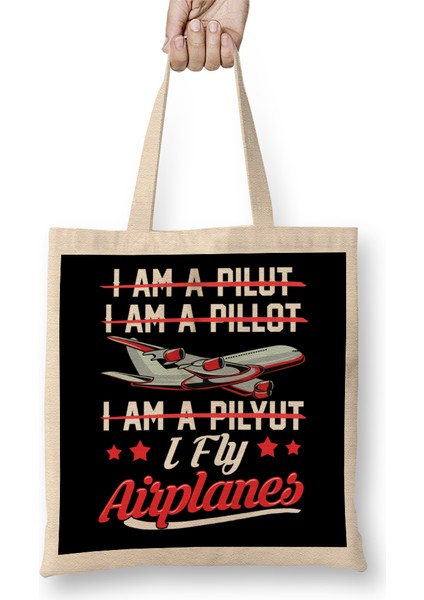 Cute & Funny I Fly Airplanes Pilot Joke Flying Pun Bez Çanta Uzun Saplı