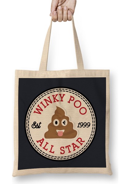 Winky Poo Emoji All Star Converse Logo Bez Çanta Uzun Saplı