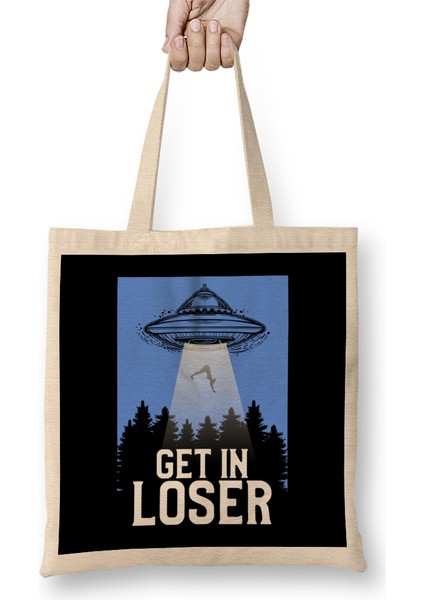 Cute & Funny Get In Loser Ufo Aliens Spaceship Bez Çanta Uzun Saplı