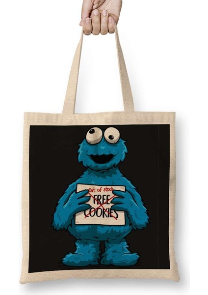 Monster Cookies Cookie Kurabiye Canavarı Bez Çanta Uzun Saplı