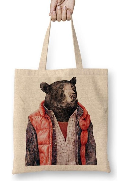 Retgo Klasik Ayı Bez Çanta Uzun Saplı