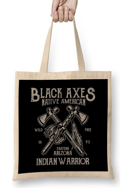 Fun Cool Vintage Native American Black Axes Bez Çanta Uzun Saplı