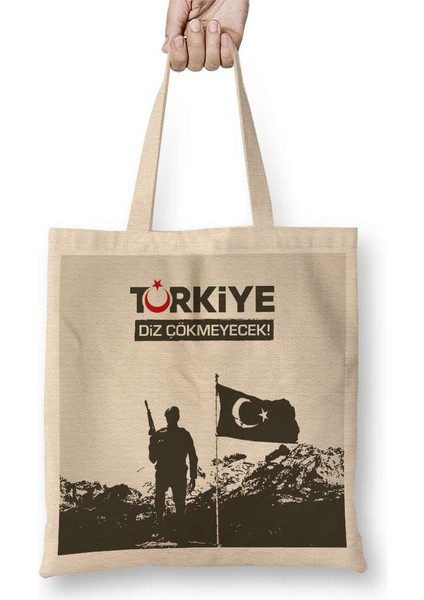 Ayyıldız Türkiye Diz Çökmeyecek Türk Bayrağı Bez Çanta Uzun Saplı
