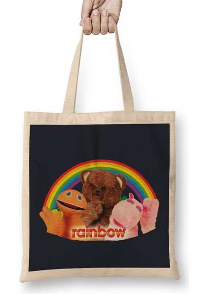 Retro Rainbow Bez Çanta Uzun Saplı