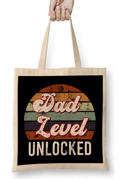 Dad Level Unlocked Gaming New Dad Baby Announcement Fathers Day Daddy To Be Video Game First 03 Bez Çanta Uzun Saplı