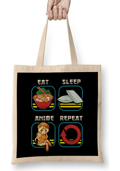 Eat Sleep Anime Repeat Cute Anime Obsessed Bez Çanta Uzun Saplı