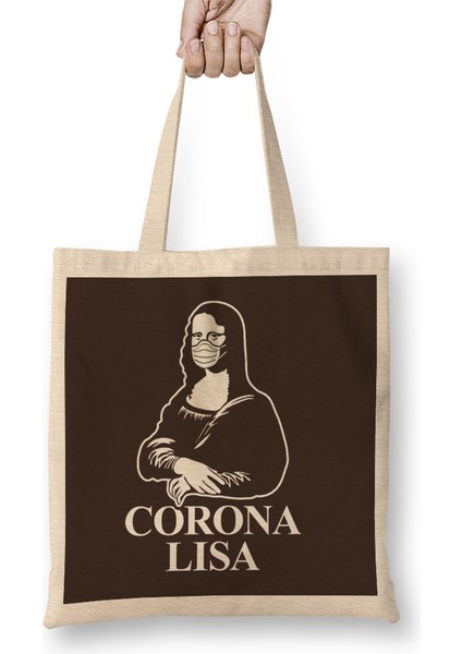 Mona Lisa Virus Pun Bez Çanta Uzun Saplı