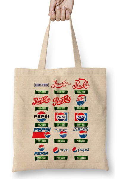 Pepsi History Logo 01 Bez Çanta Uzun Saplı