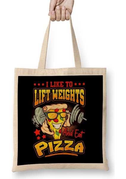 Funny I Like To Lift Weights And Eat Pizza Bez Çanta Uzun Saplı