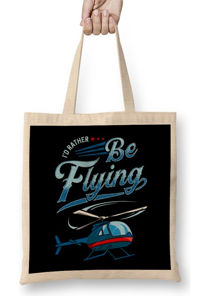 I D Rather Be Flying Retro Helicopter Pilot Bez Çanta Uzun Saplı