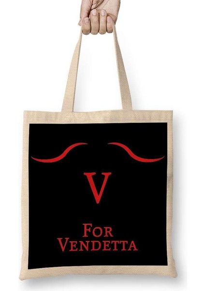 V For Vendetta Silüet Bez Çanta Uzun Saplı