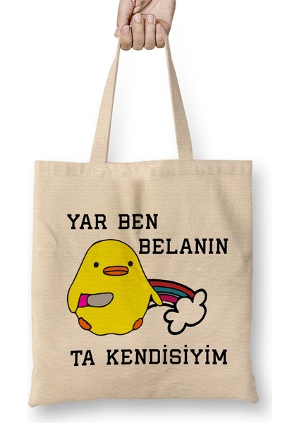 Belalı Civciv Bez Çanta Uzun Saplı