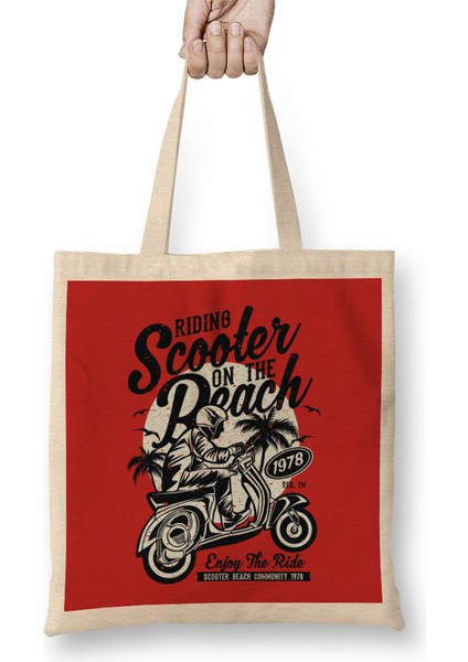 Retro Scooter On The Beach Bez Çanta Uzun Saplı