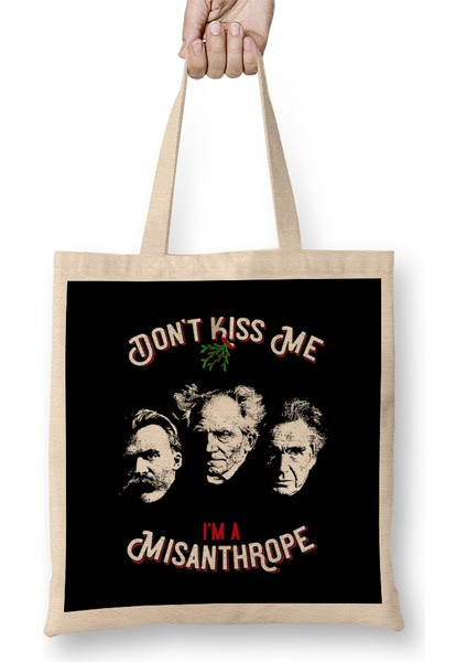 Nietzsche Schopenhauer Cioran Portrait No Mistletoe Don't Kiss Me I'm A Misanthrope Philosophy Bez Çanta Uzun Saplı