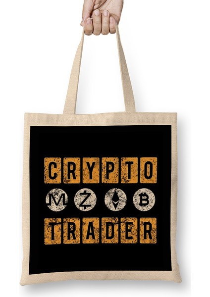 Crypto Trader Bitcoin Blockchain Distressed Bez Çanta Uzun Saplı