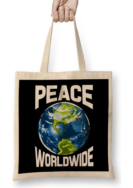 Peace Worldwide Mother Earth Pacifist Hipster Bez Çanta Uzun Saplı