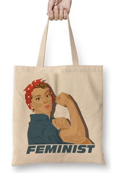 Rosie Riveter Feminist Bez Çanta Uzun Saplı