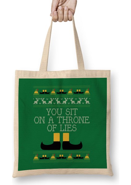 Throne Of Lies Elf Quote Christmas Knit Bez Çanta Uzun Saplı