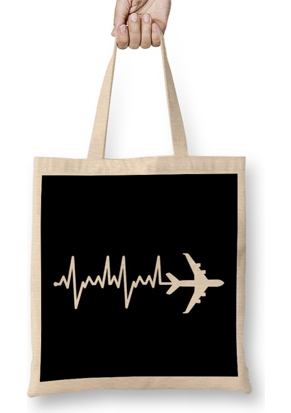 Awesome Airplane Heartbeat Pilot Piloting Aviation Bez Çanta Uzun Saplı