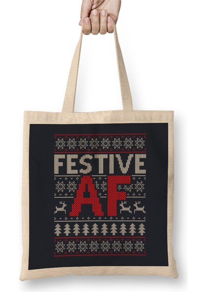 Festive Af Christmas Knit Pattern Bez Çanta Uzun Saplı
