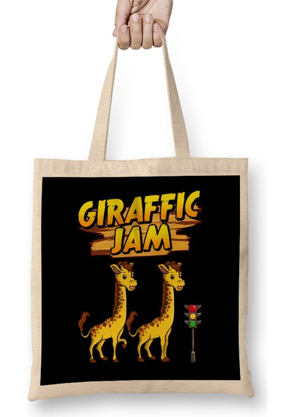 Adorable Giraffic Jam Pun Traffic Jam Giraffes Bez Çanta Uzun Saplı