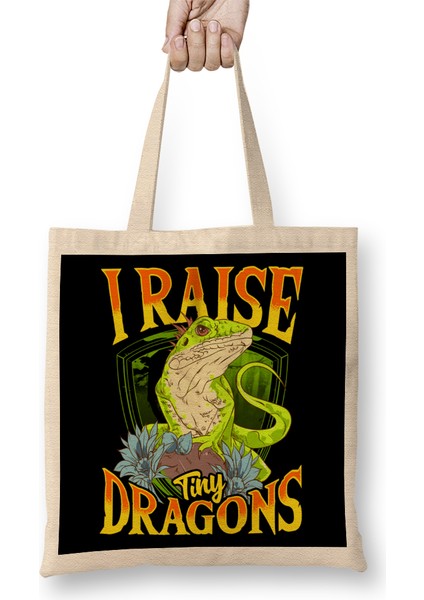 Cute & Funny I Raise Tiny Dinosaurs Reptile Pun Bez Çanta Uzun Saplı