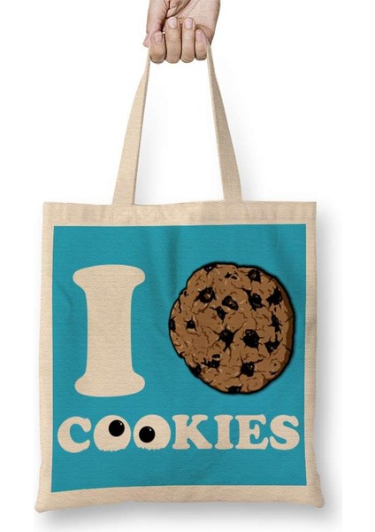 Cookie Monster Kurabiyeleri Severim Kurabiye Canavarı Bez Çanta Uzun Saplı