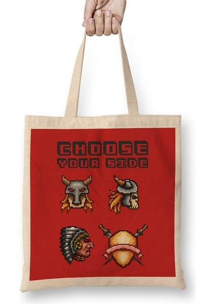 Retro Pixel Choose Your Side Bez Çanta Uzun Saplı