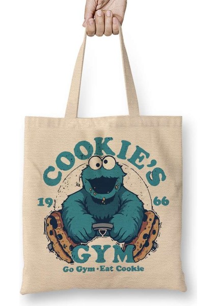 Cookie Monster Kurabiye Canavarı Bez Çanta Uzun Saplı