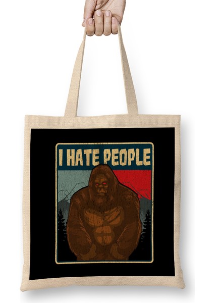 Bigfootı Hate People Funny Camping Pun Nature Bez Çanta Uzun Saplı