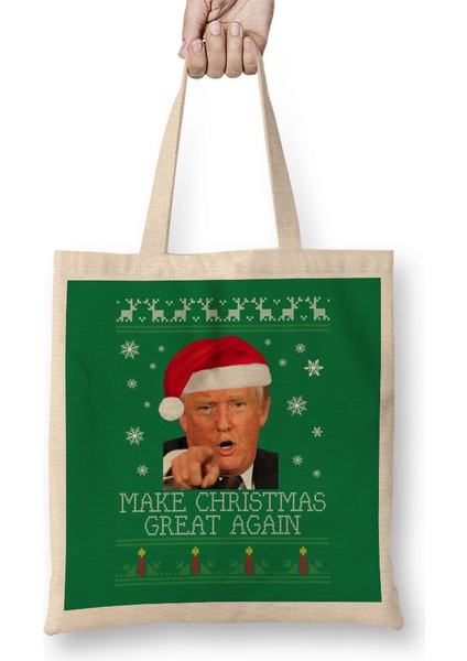Make Christmas Great Again Donald Trump Knit Pattern Bez Çanta Uzun Saplı