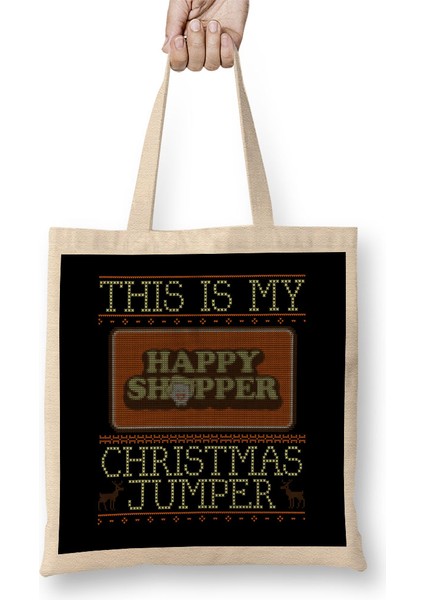 This Is My Happy Shopper Christmas Jumper Bez Çanta Uzun Saplı