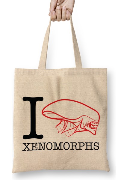 Alien I Heart Xenomorphs Bez Çanta Uzun Saplı