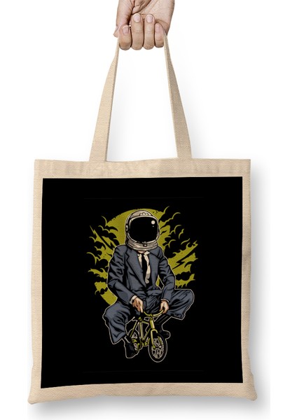 Astronaut Fun Cool Bike To The Moon Bez Çanta Uzun Saplı