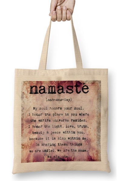 Namaste Yazı Meditasyon 03 Bez Çanta Uzun Saplı